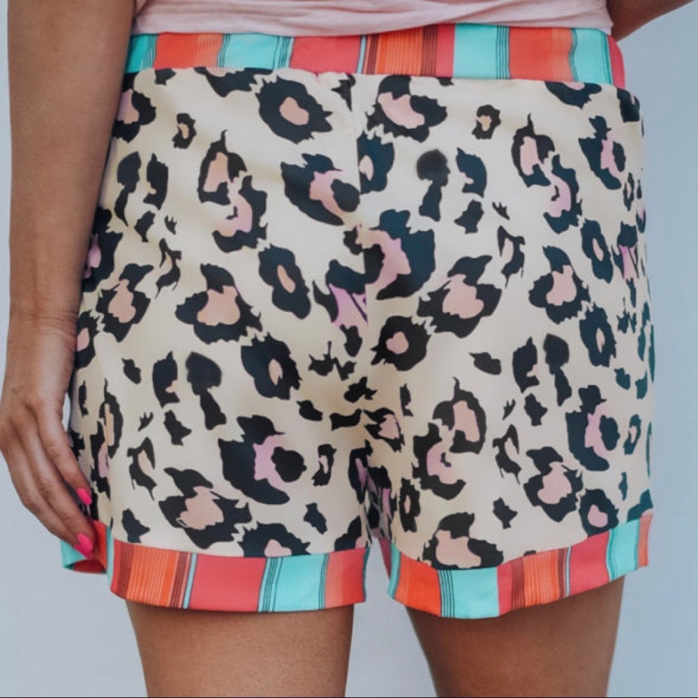 Leopard Print Striped Patchwork Drawstring Mid Wa… - image 4